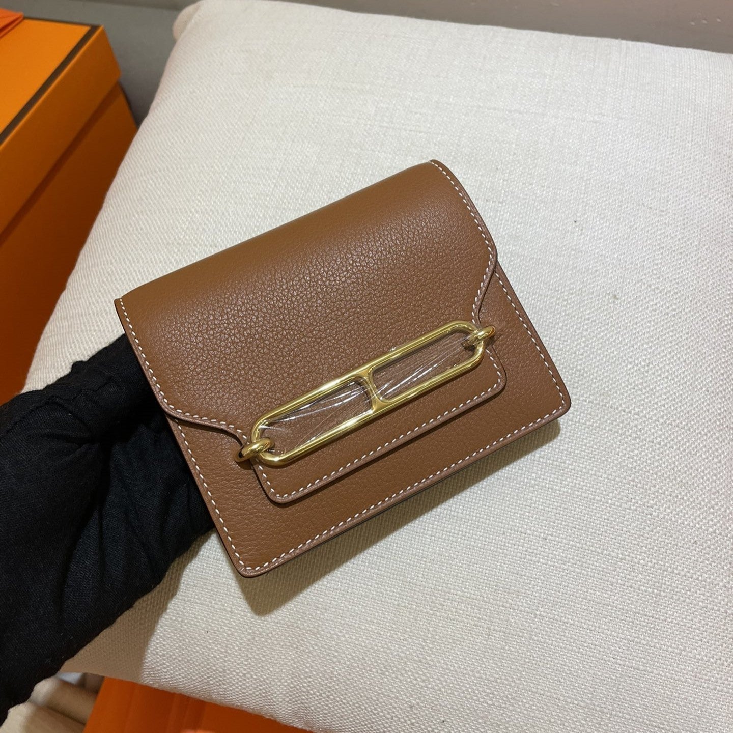 HERMES RoulisSlim Wallet 12.7 Tan Calfskin Ghw