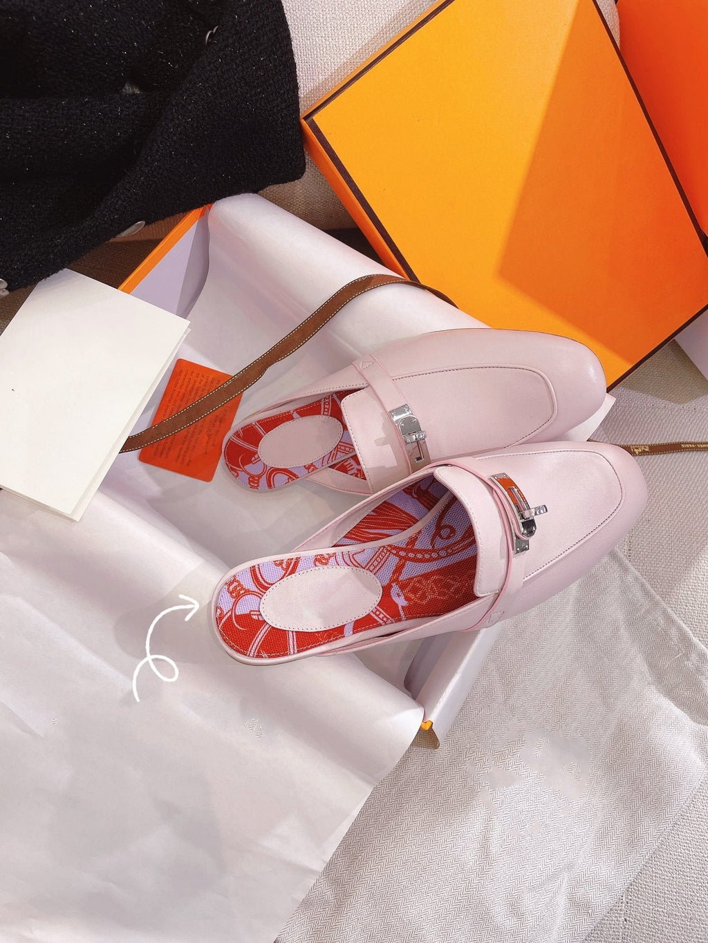 HERMES 0Z Mule Pink Calfskin