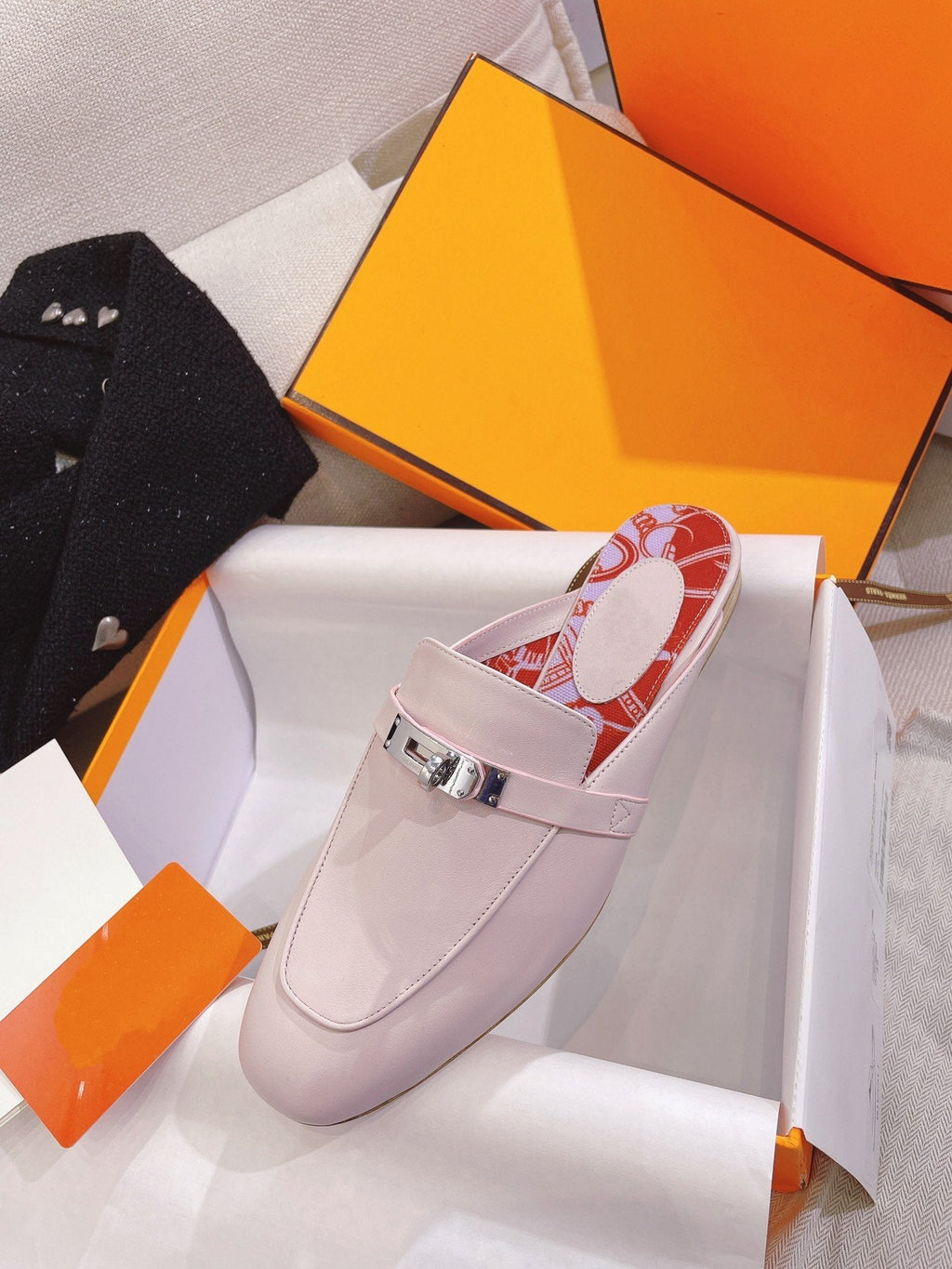 HERMES 0Z Mule Pink Calfskin