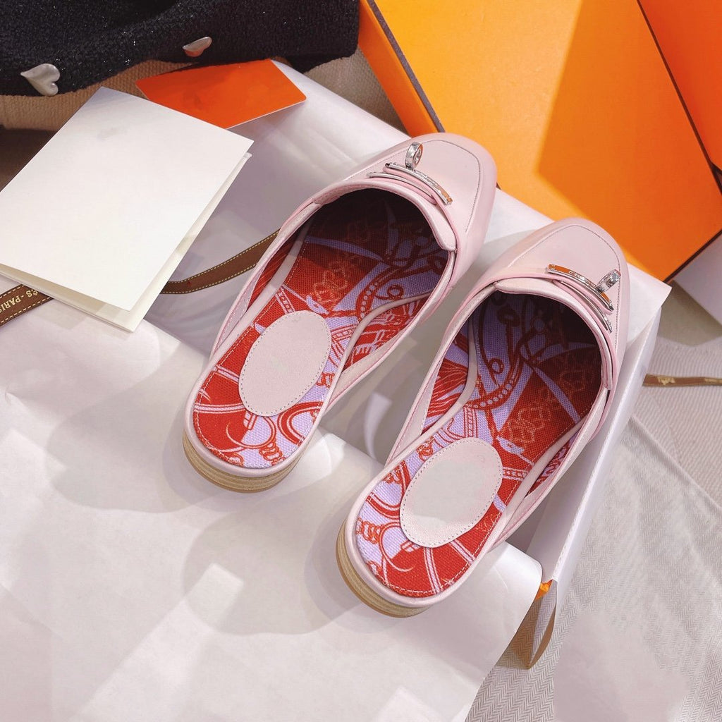 HERMES 0Z Mule Pink Calfskin