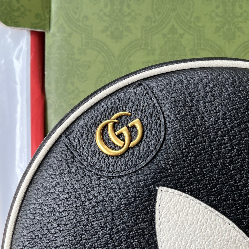 GUCCI xADIDAS OPHIDIA SHOULDER BAG 22 IN BLACK AND WHITE CALFSKIN