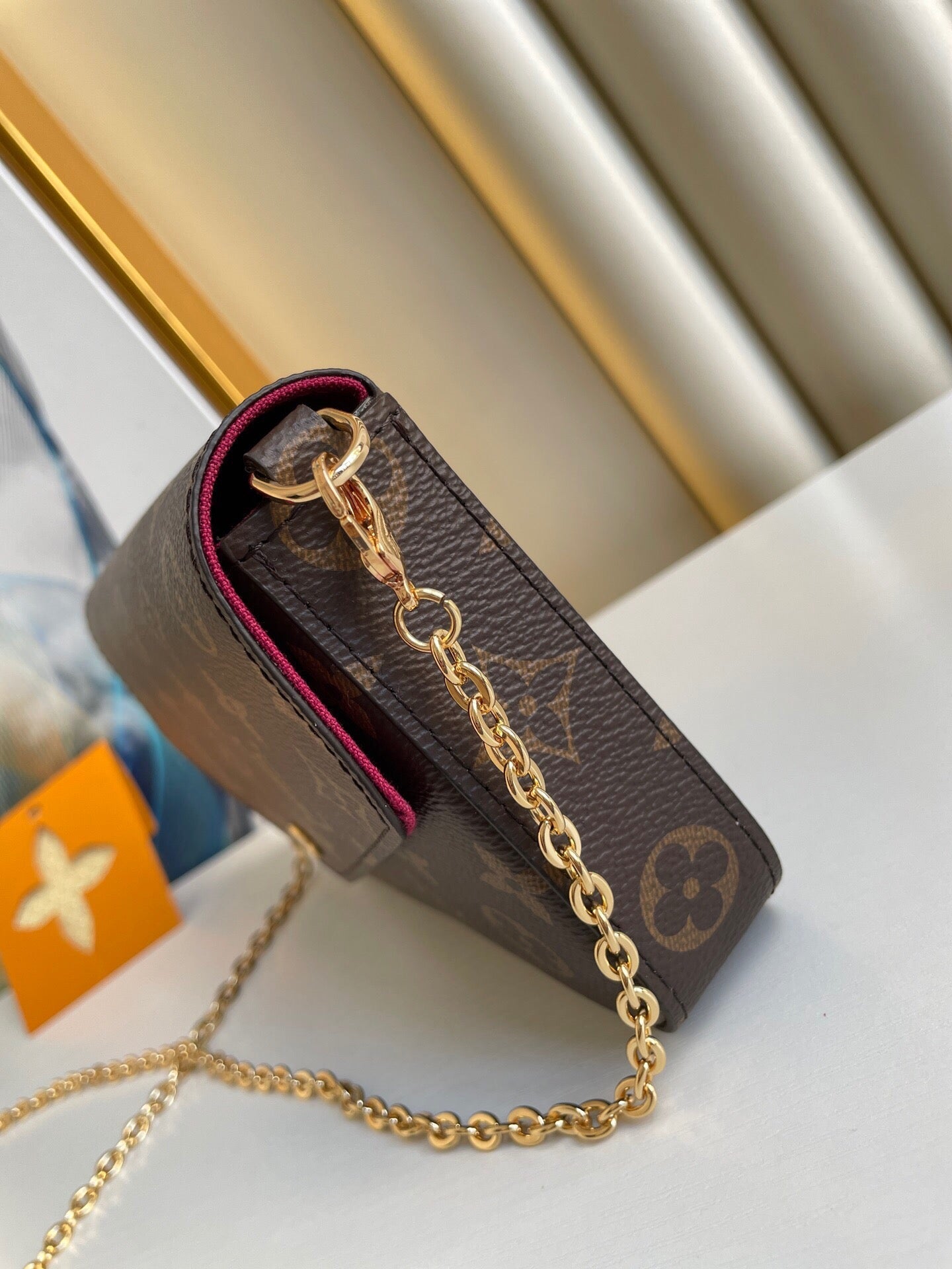 LOUIS VUITTON FÉLICIE POCHETTE 21 IN BROWN MONOGRAM CANVAS GOLD HARDWARE