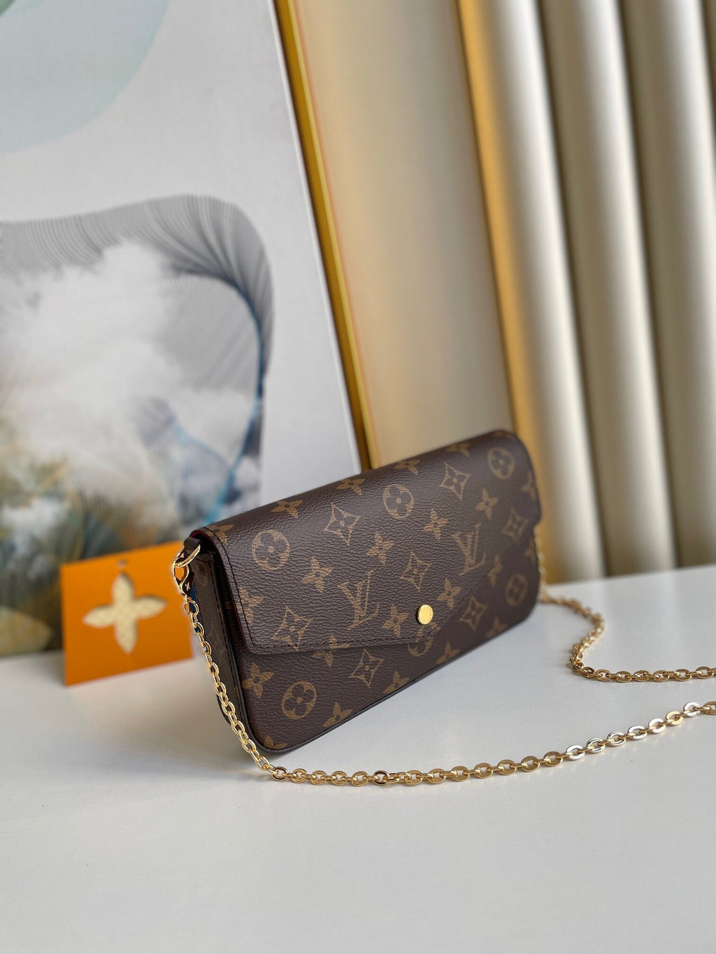 LOUIS VUITTON FÉLICIE POCHETTE 21 IN BROWN MONOGRAM CANVAS GOLD HARDWARE