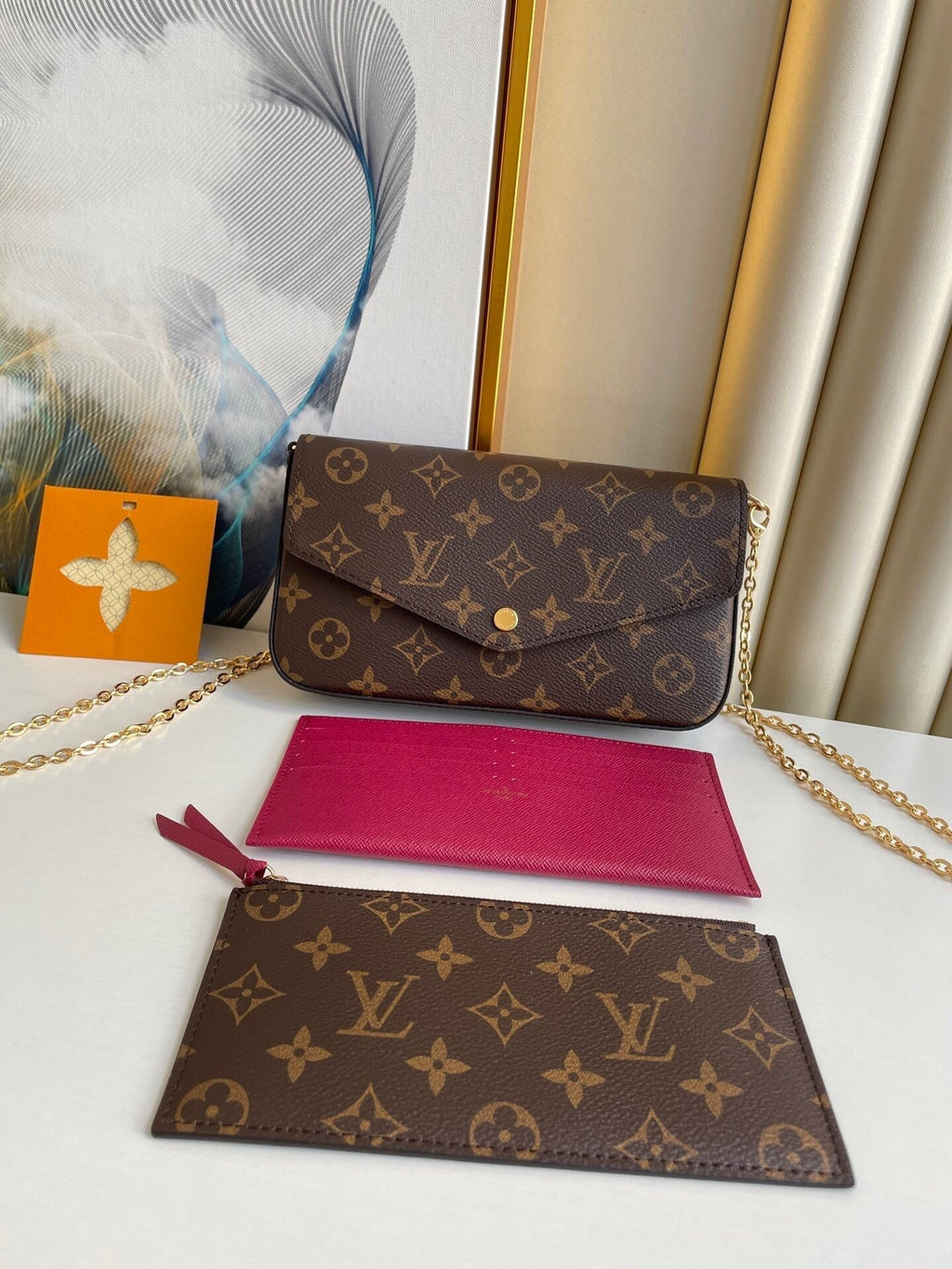 LOUIS VUITTON FÉLICIE POCHETTE 21 IN BROWN MONOGRAM CANVAS GOLD HARDWARE