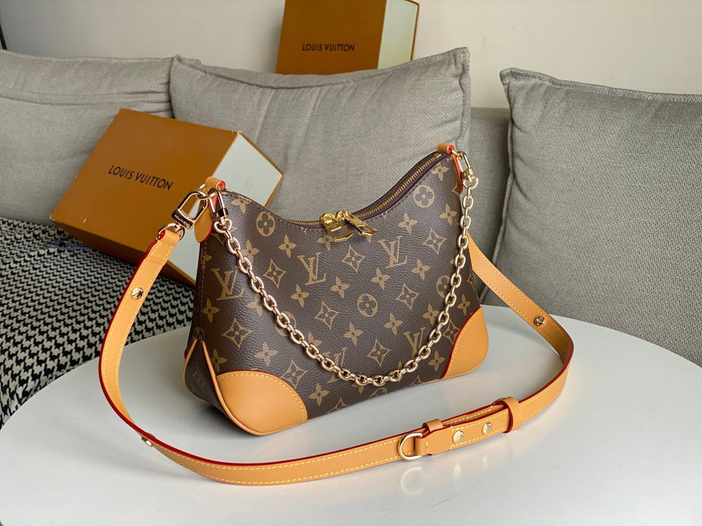 LOUIS VUITTON LV 25S BOULOGNE 29 IN BROWN MONOGRAM CANVAS LEATHER TRIM GOLD HARDWARE