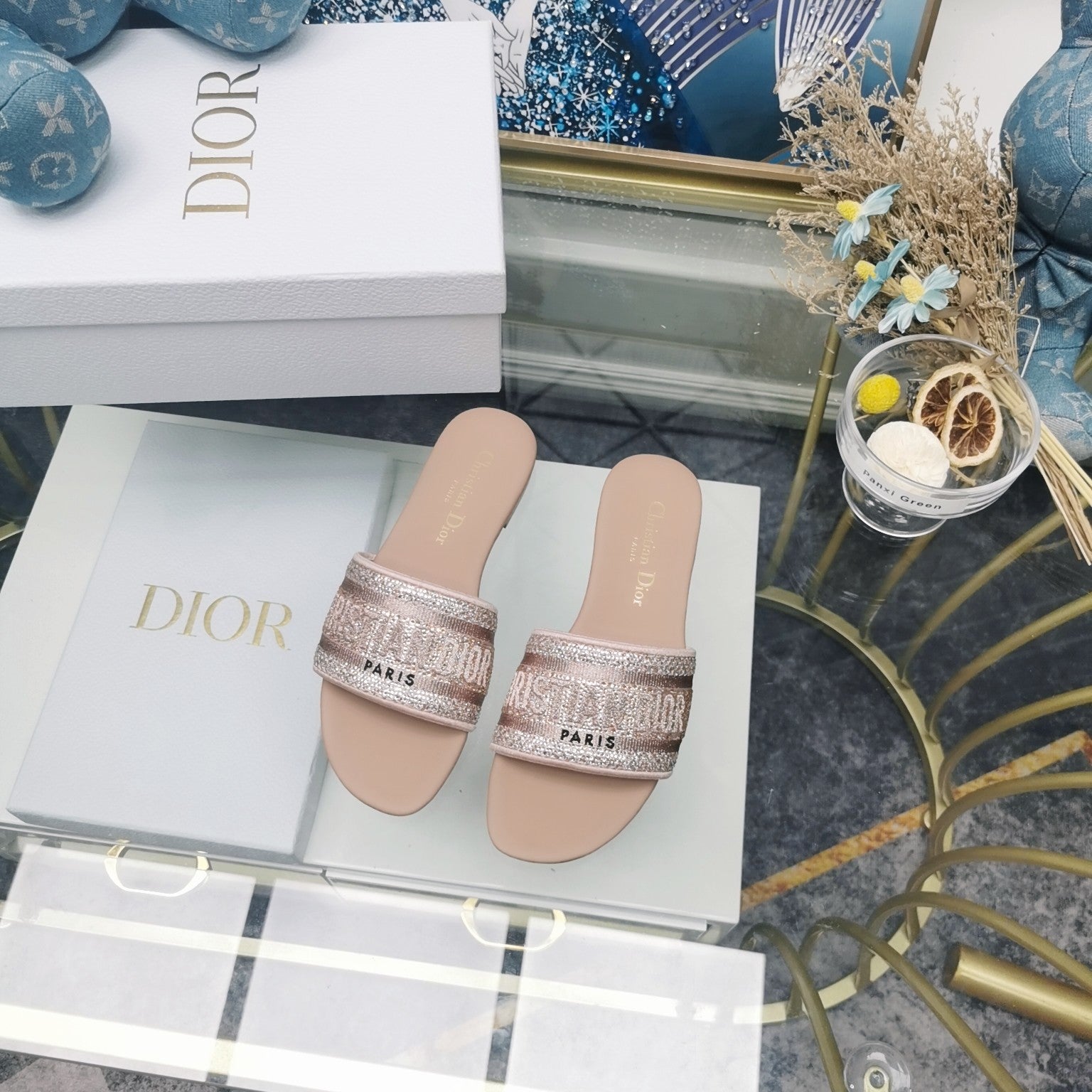DIOR CD Mule Dway Slide 10mm Multi-motifs Style 23