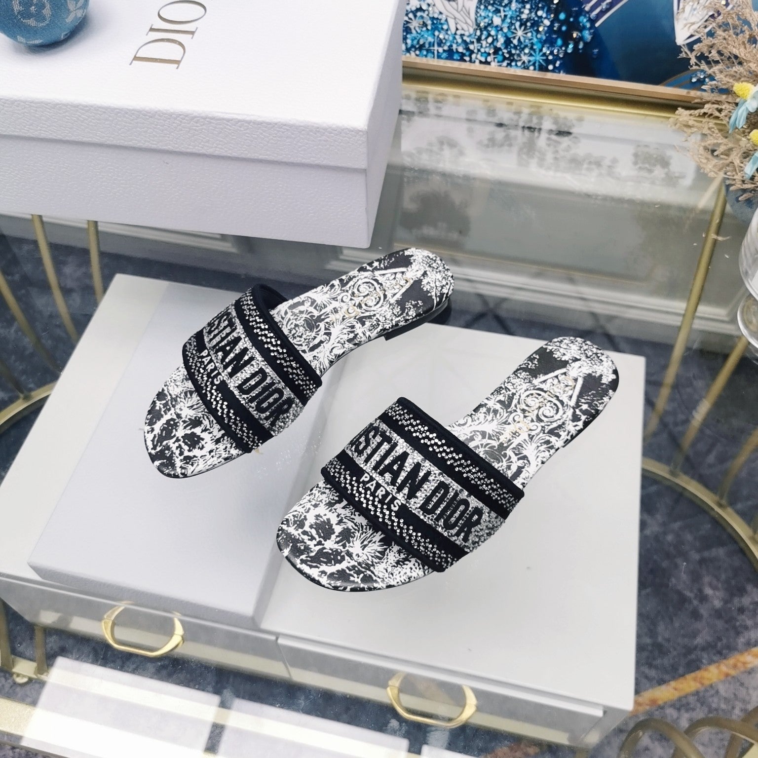 DIOR CD Mule Dway Slide 10mm Multi-motifs Style 17