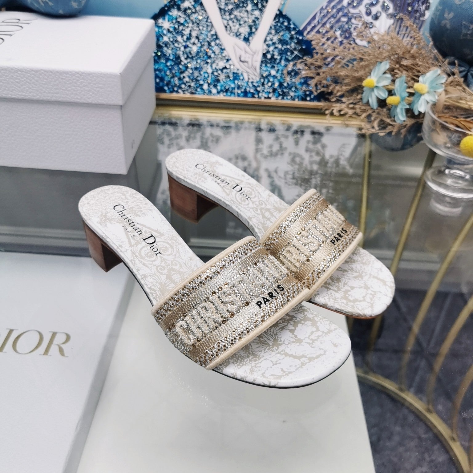 DIOR CD Mule Dway Heeled Slide 45mm Style 26
