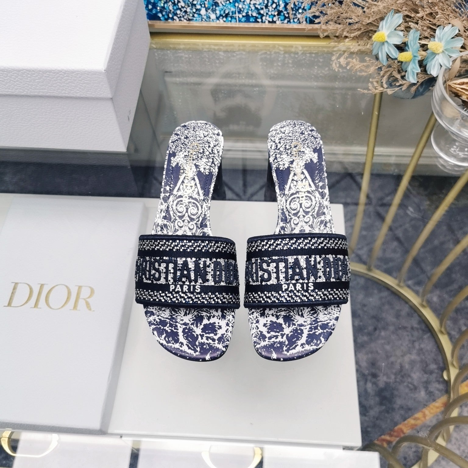 DIOR CD Mule Dway Heeled Slide 45mm Style 22