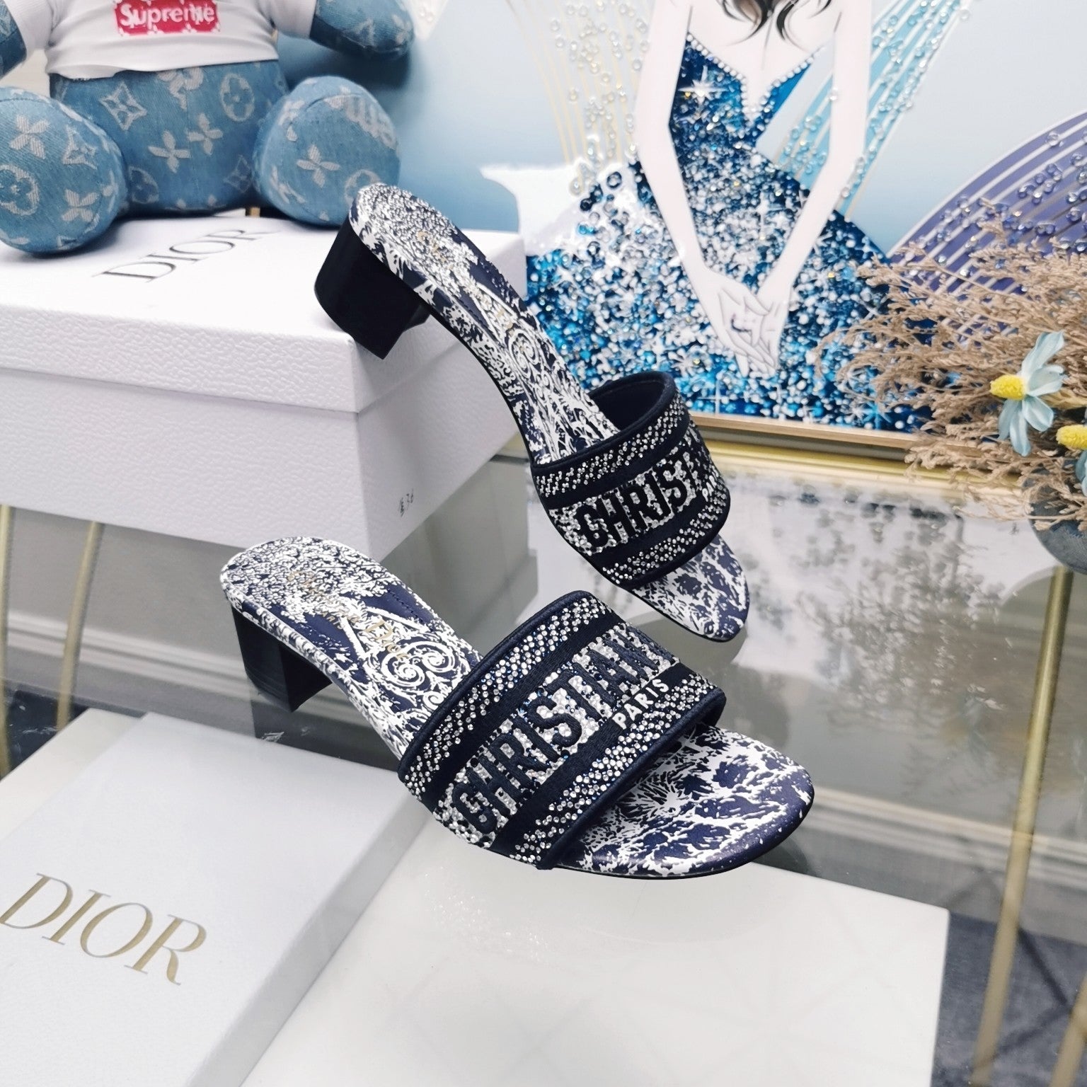 DIOR CD Mule Dway Heeled Slide 45mm Style 22