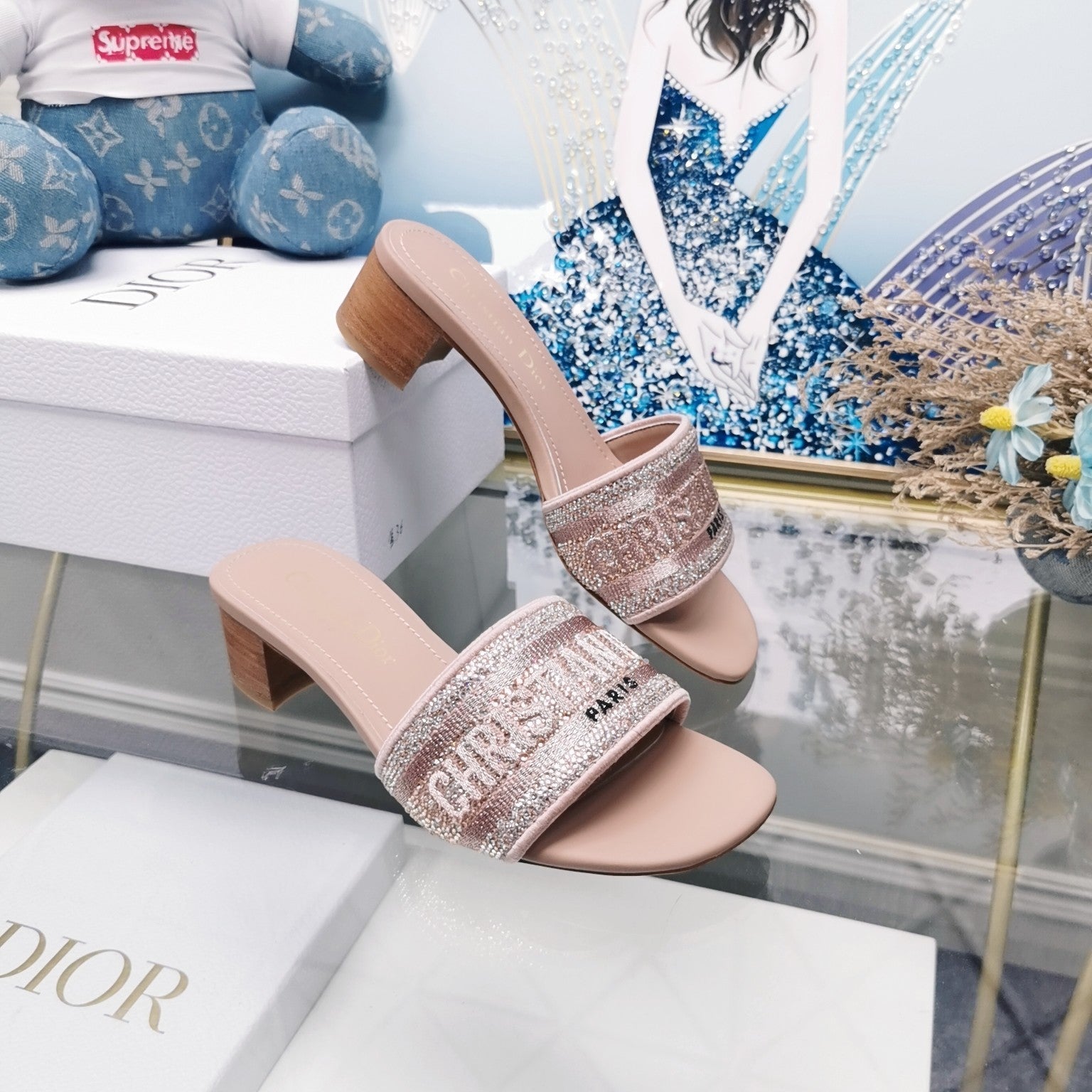 DIOR CD Mule Dway Heeled Slide 45mm Style 20