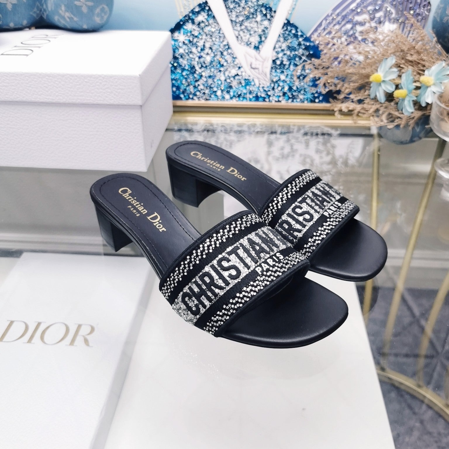 DIOR CD Mule Dway Heeled Slide 45mm Style 19