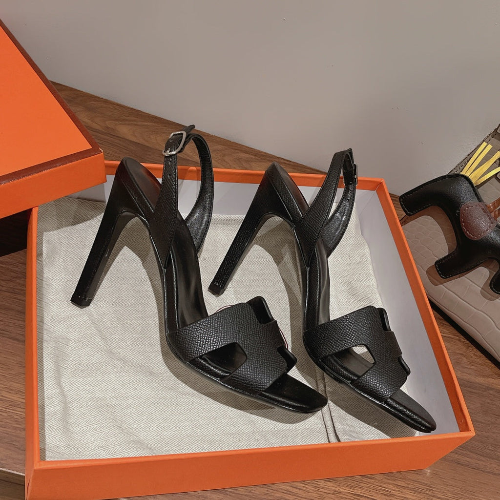 HERMES SLINGBACK SANDAL ETERNITE 105 BLACK LAMBSKIN