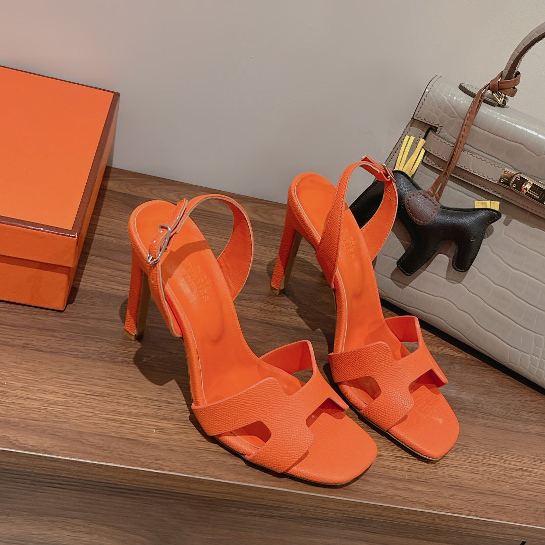 HERMES SLINGBACK SANDAL ETERNITE 105 ORANGE LAMBSKIN