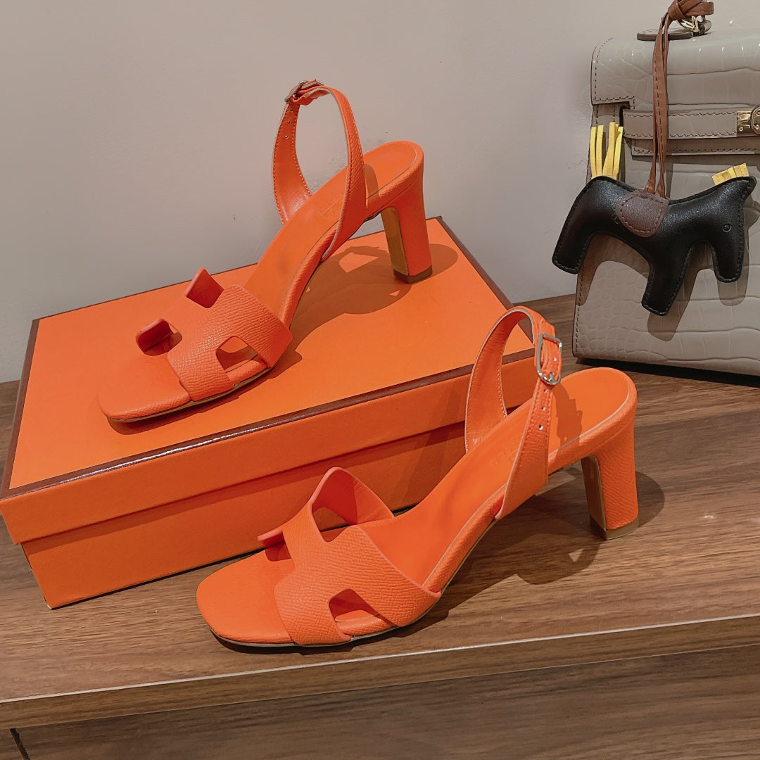 HERMES SLINGBACK SANDAL ETERNITE 75 ORANGE LAMBSKIN