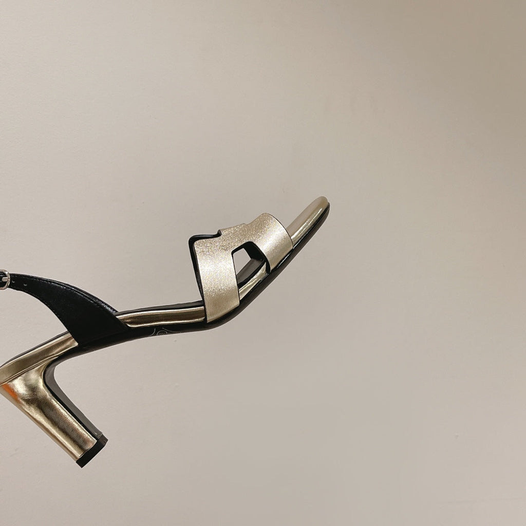 HERMES HOLY 75 SANDAL IN OLD GOLD CALFSKIN