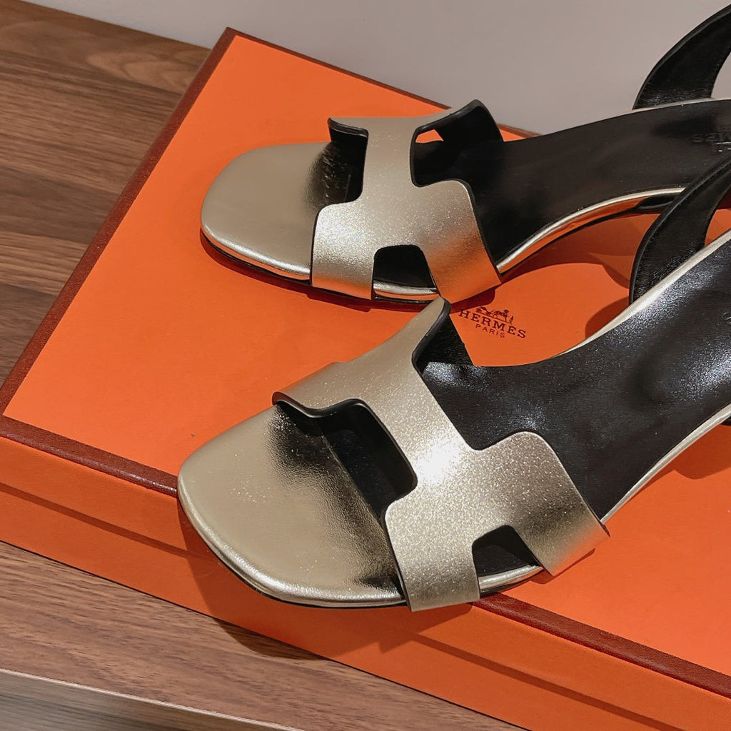 HERMES SLINGBACK SANDAL ETERNITE 75 BLACK MIX SILVER LAMBSKIN