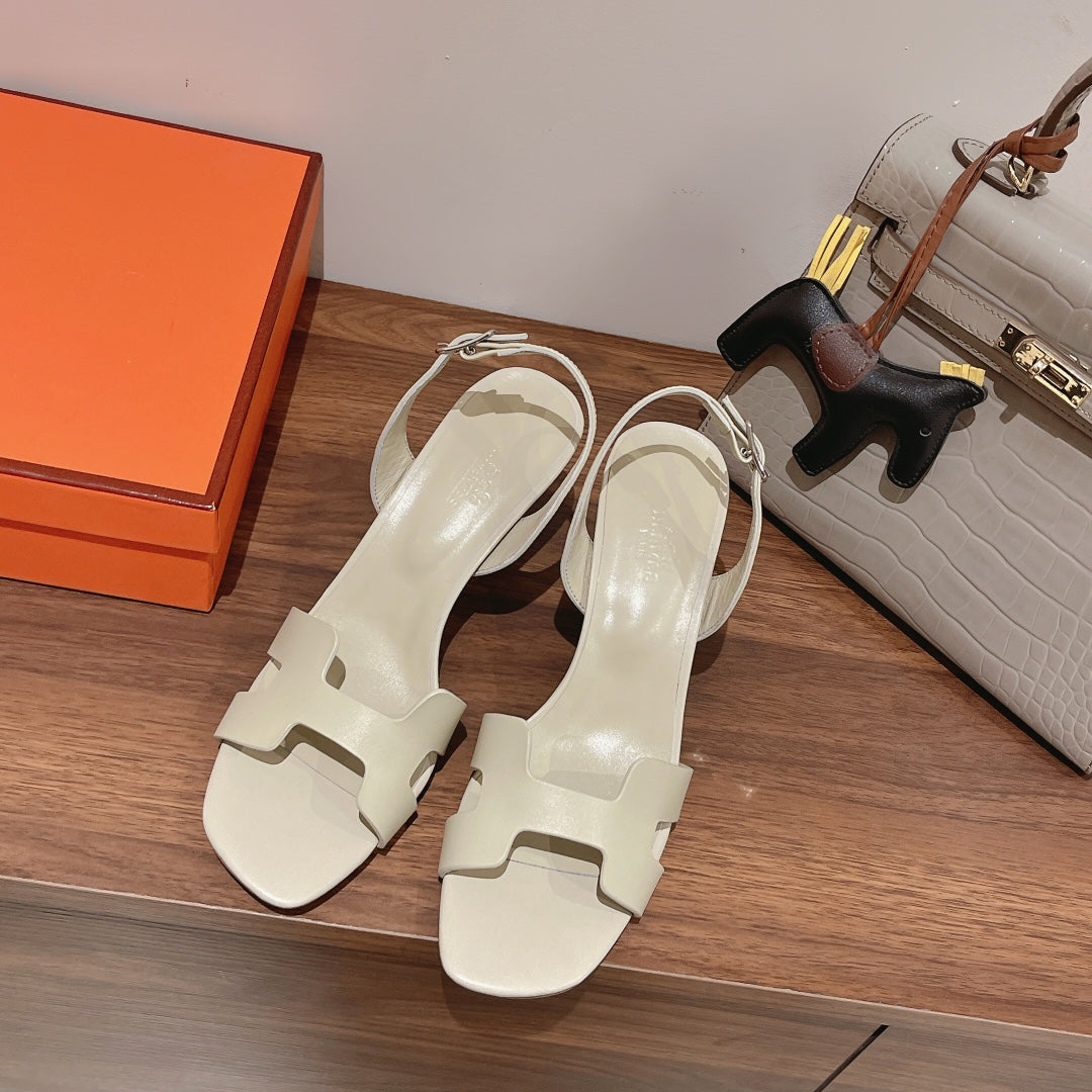 HERMES HOLY 75 SANDAL IN WHITE CREAM CALFSKIN