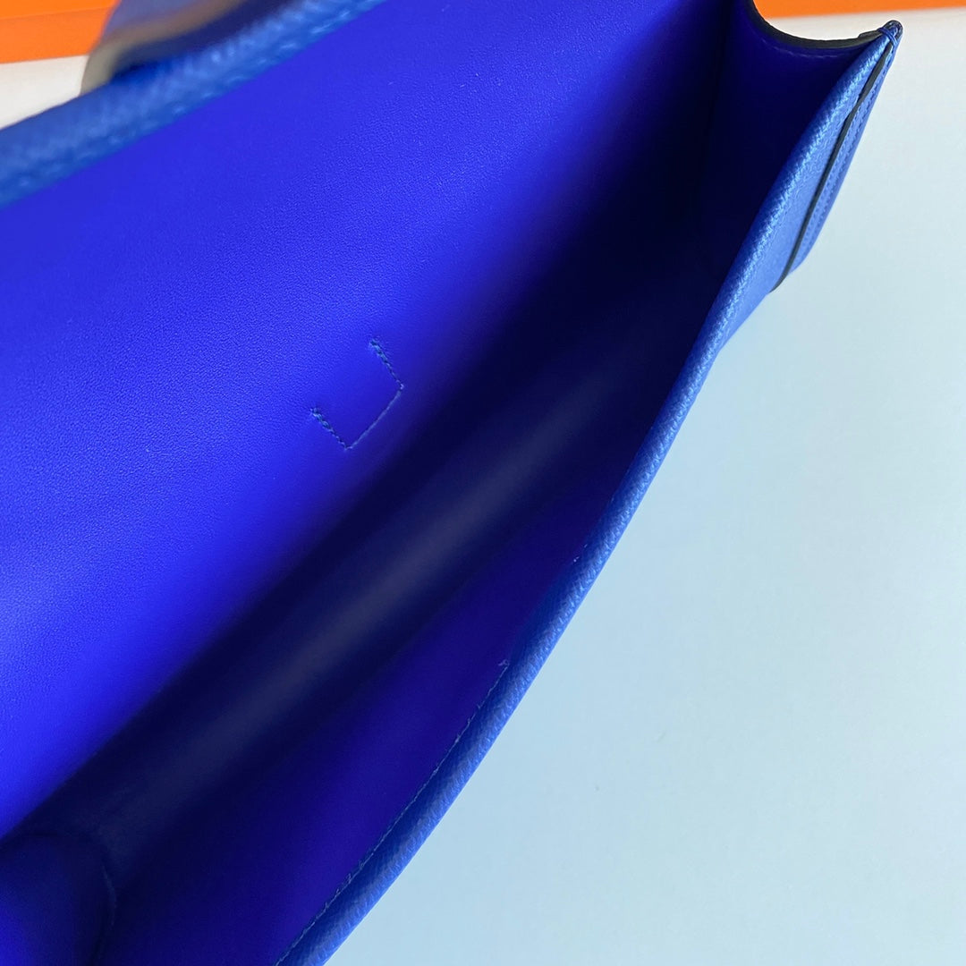 HERMES JIGE ELAN 29 CLUTCH IN COBALT BLUE CALFSKIN