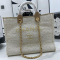 CHANEL DEAUVILLE LARGE 38 TOTE BAG IN BEIGE CANVAS GOLD HARDWARE