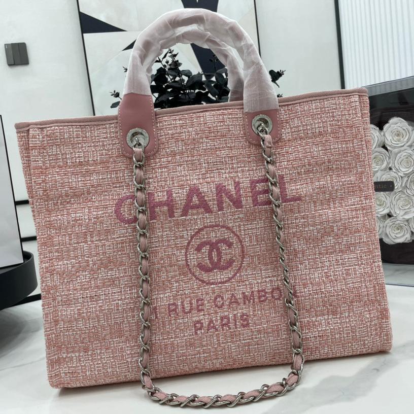 CHANEL DEAUVILLE LARGE 38 TOTE BAG IN LIGHT PINK CANVAS