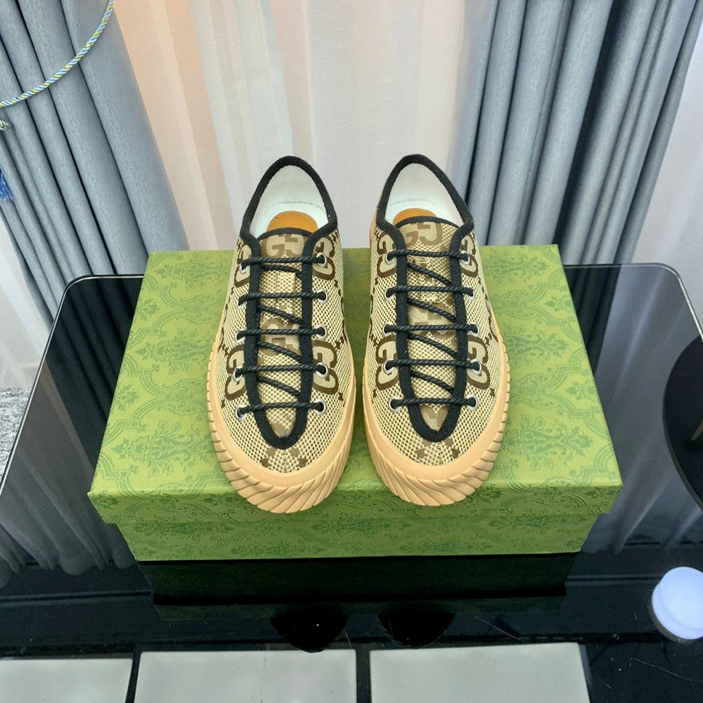 GUCCI UNIQUE SNEAKER THICK-SOLE STRAW COLOR CANVAS