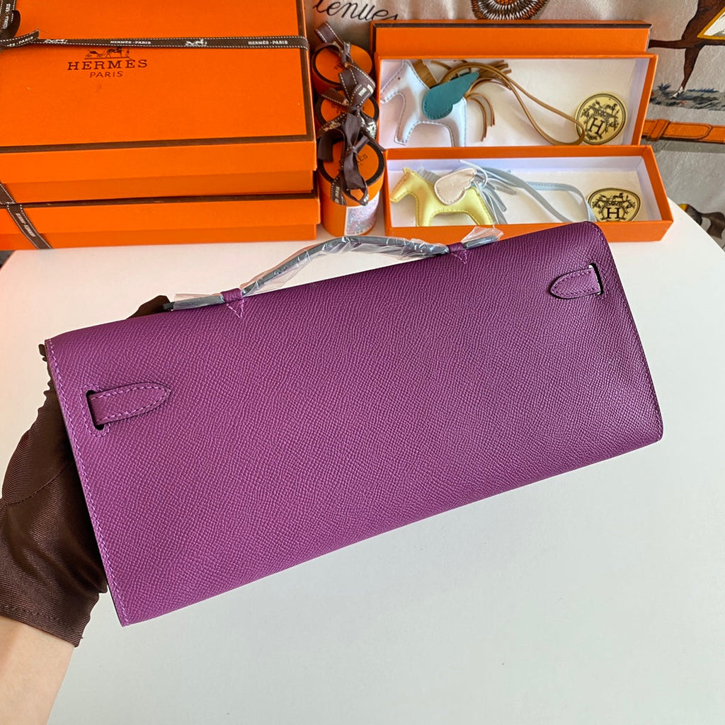 HERMES KELLY CUT 31 IN VIOLET PURPLE CALFSKIN WITH GOLD HARDWARE