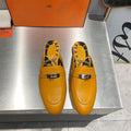 HERMES 0Z MULE AMBER CALFSKIN WITH PATTERN