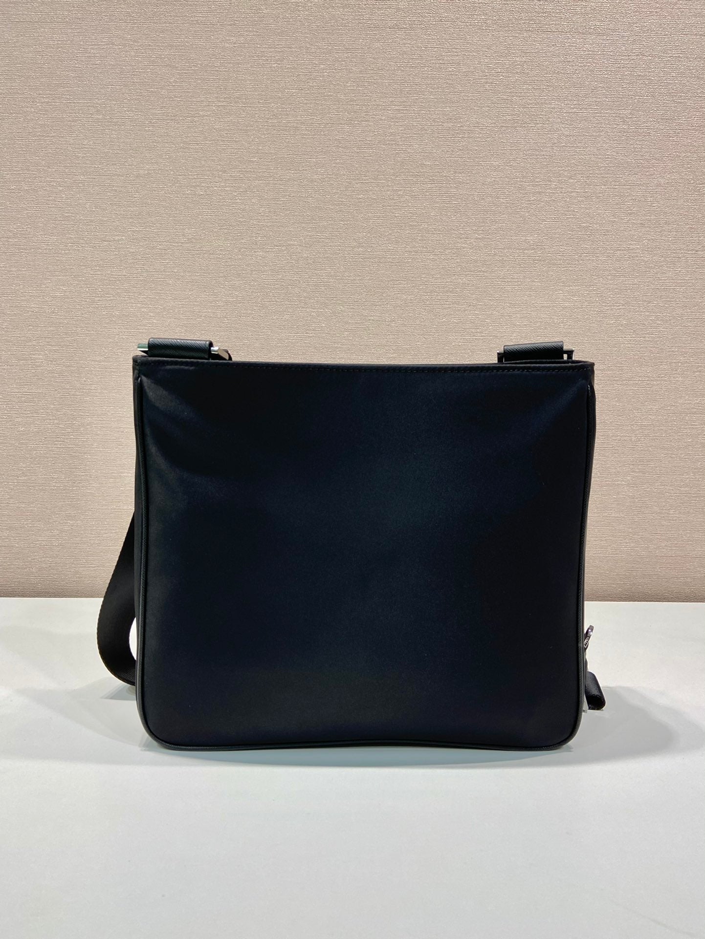 PRADA SQUARE BAG 28 IN BLACK RE-NYLON AND SAFFIANO LEATHER TRIM
