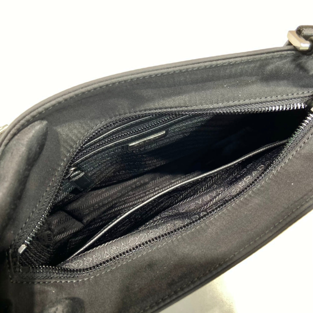 PRADA SQUARE BAG 28 IN BLACK RE-NYLON AND SAFFIANO LEATHER TRIM