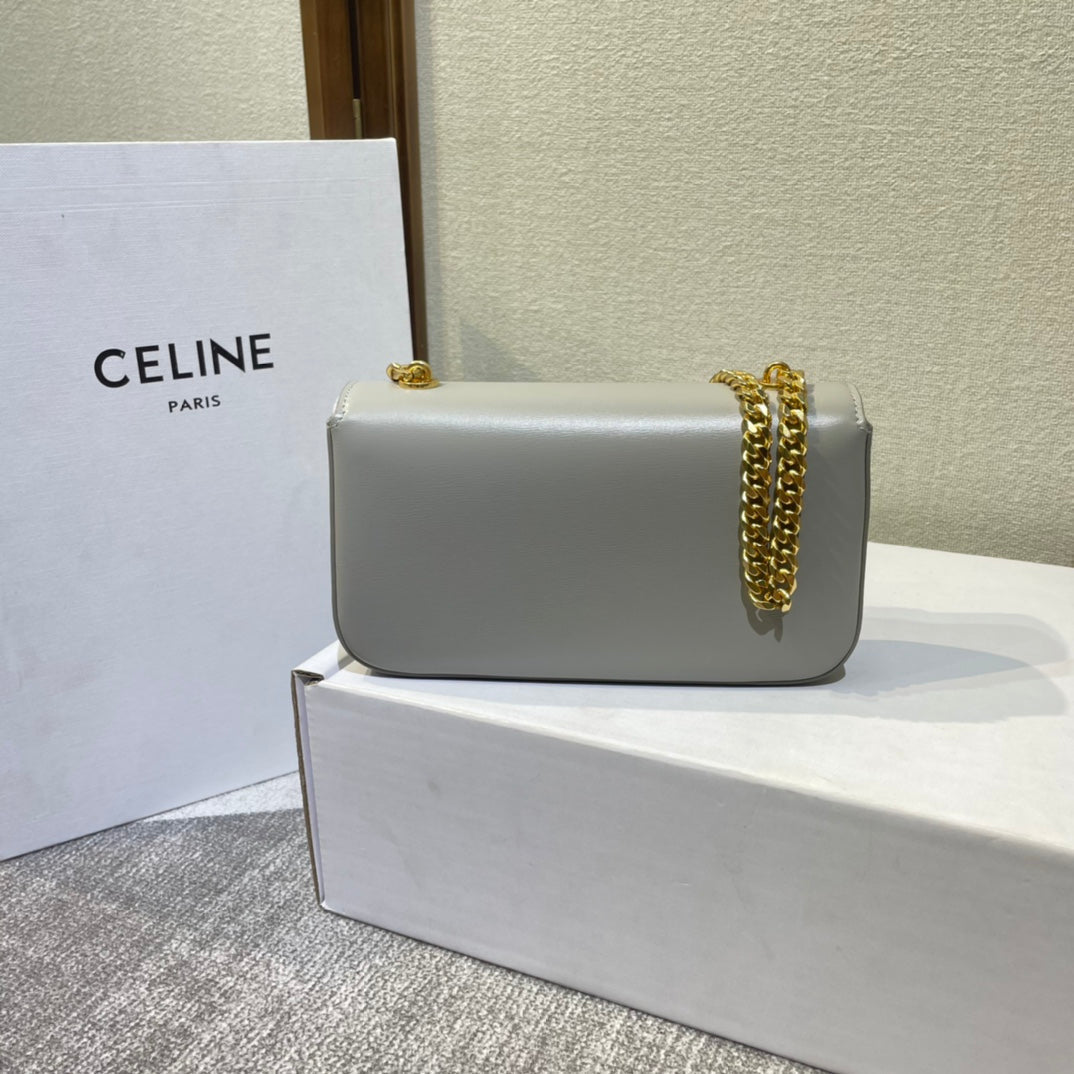 CELINE CHAIN EMBOSSED ARMPIT BAG 20 IN STONE GRAY CALFSKIN