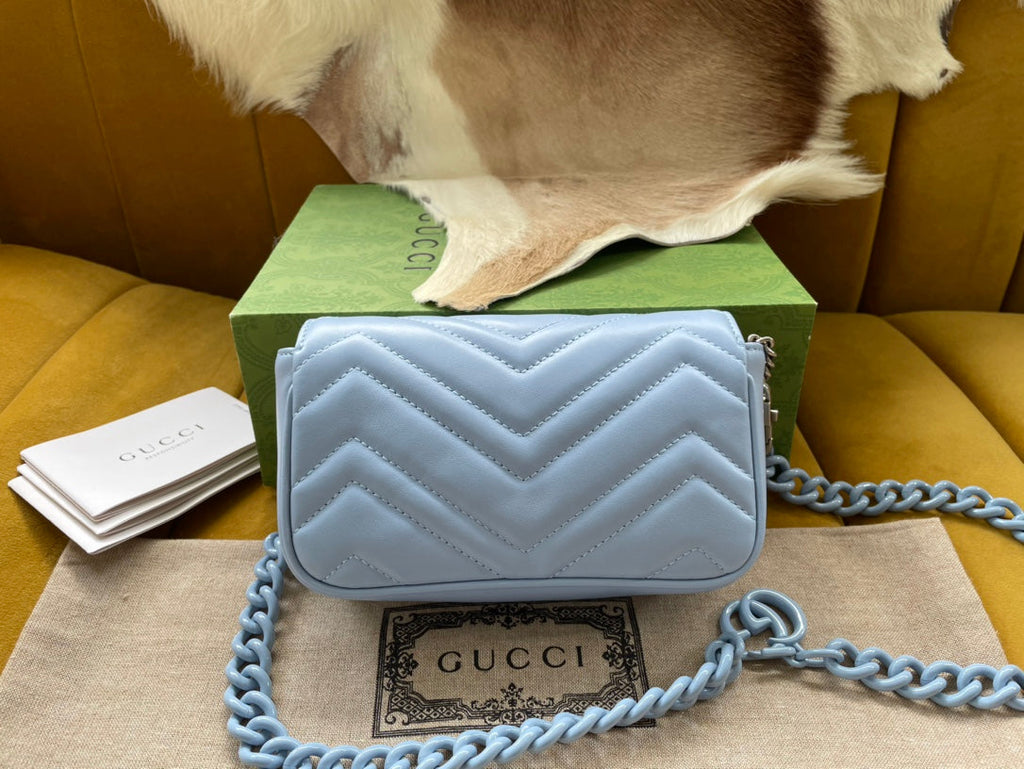 GUCCI MARMONT MINI HANDBAG 16 IN BLUE PASTEL CALFSKIN