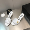 CHANEL DIAMOND-QUILTED 6 CM SANDALS IN WHITE LAMBSKIN