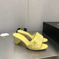 CHANEL rev cone heel mule slide sandal lime quilted lambskin 6cm