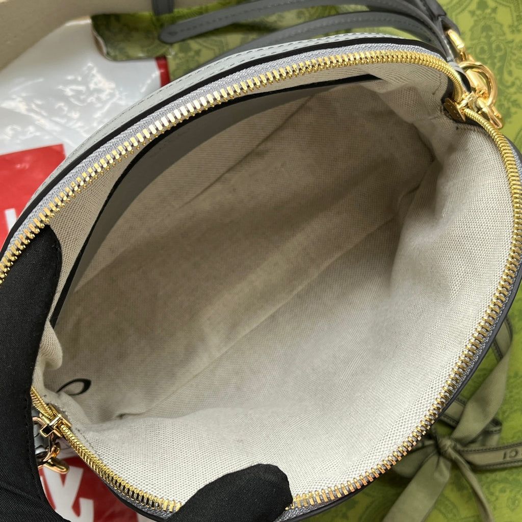 GUCCI MATELASSÉ LEATHER SHOULDER BAG 23 IN GRAY EMBOSSED CALFSKIN GOLD HARDWARE