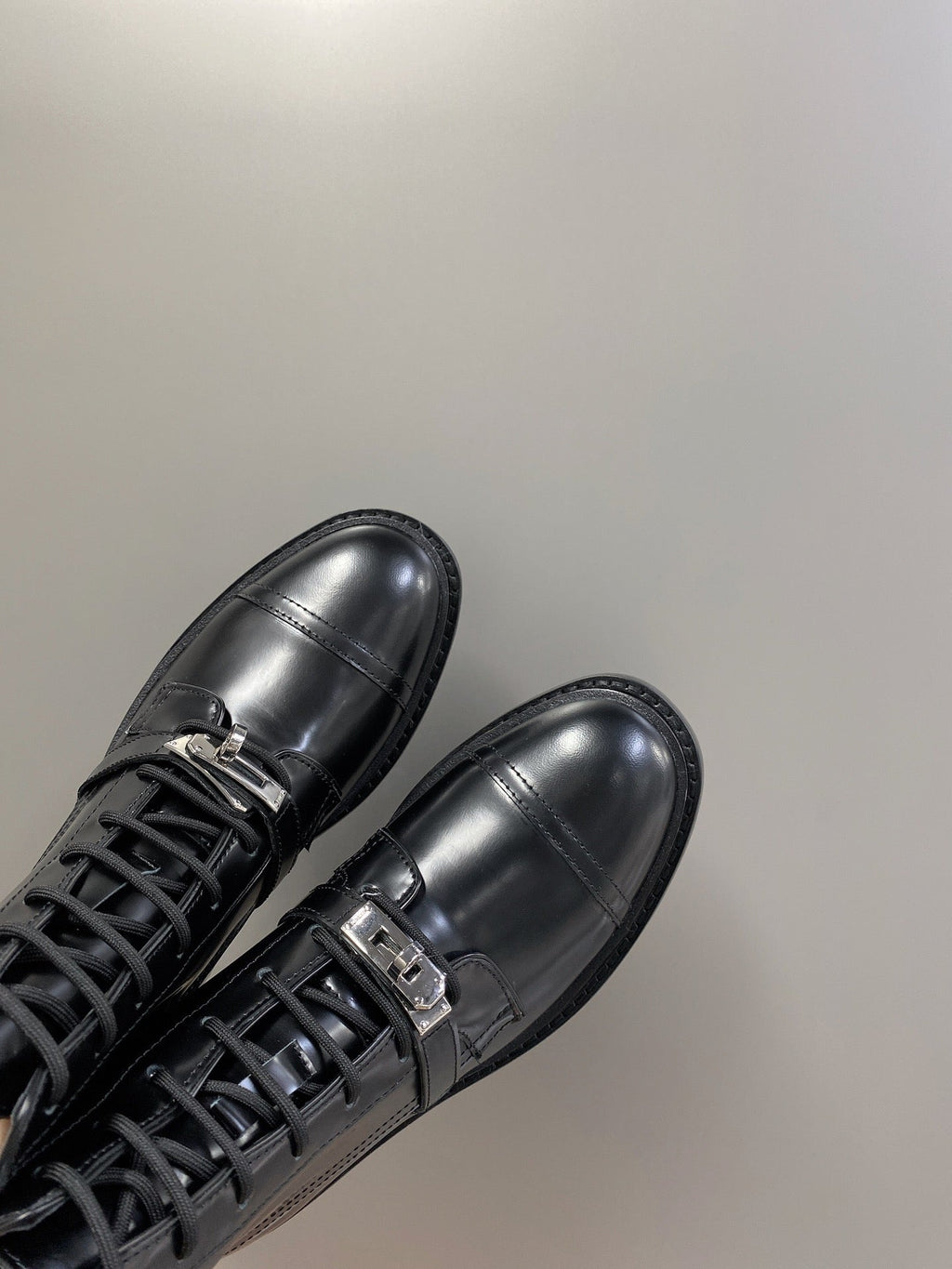 HERMES 25S FUNK ANKLE BOOT IN BLACK LAMBSKIN WITH SILVER HARDWARE