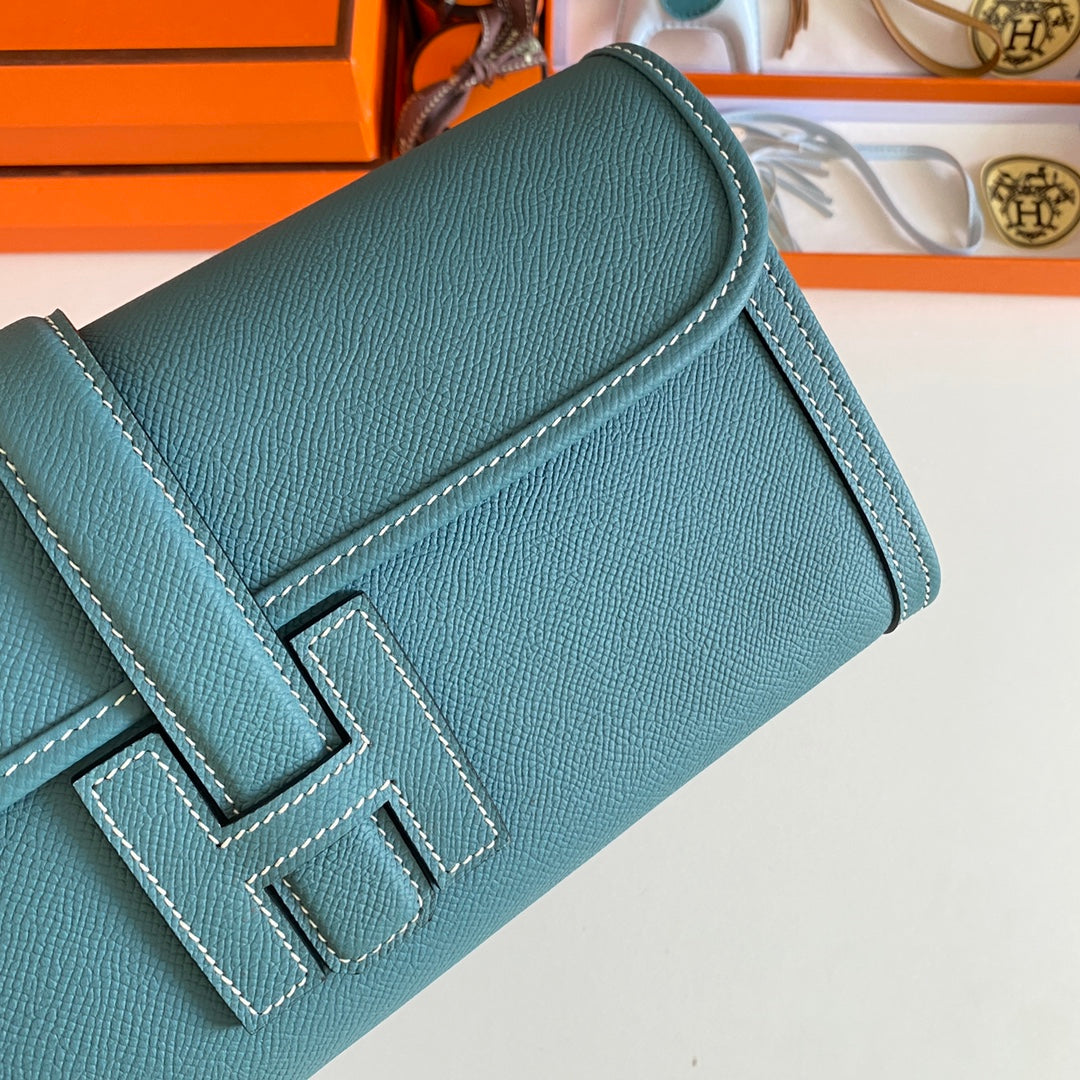 HERMES JIGE ELAN 29 CLUTCH IN AEGEAN BLUE CALFSKIN