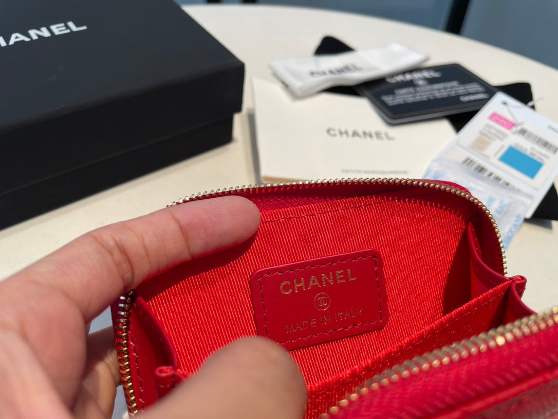 CHANEL ZIPPED COIN PURSE 11 RED GRAINED CALFSKIN