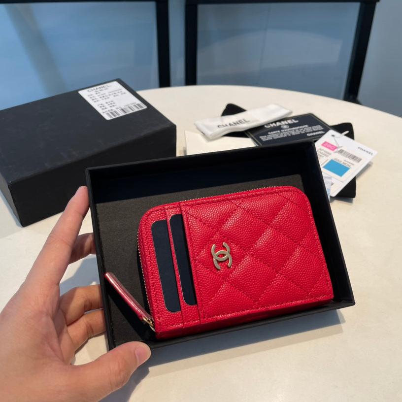 CHANEL ZIPPED COIN PURSE 11 RED GRAINED CALFSKIN