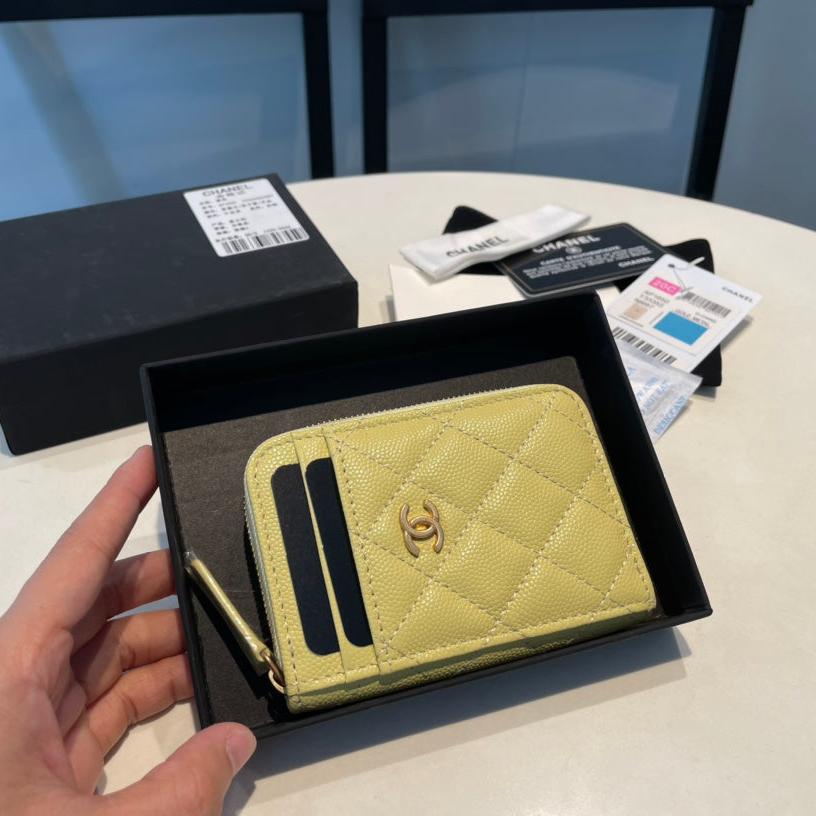 CHANEL ZIPPED COIN PURSE 11 YELLOW GRAINED CALFSKIN