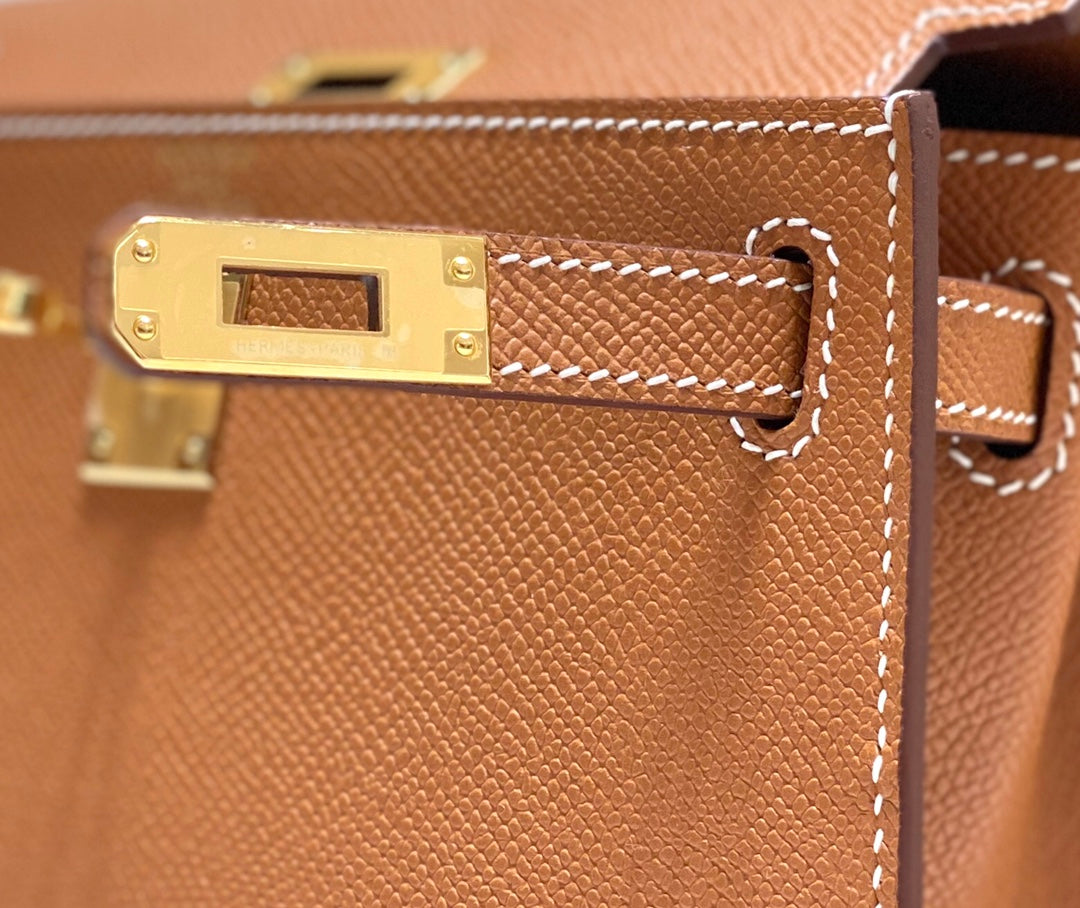 HERMES KELLY MINI 20 BAG IN BRONZE BROWN CALFSKIN WITH GOLD HARDWARE