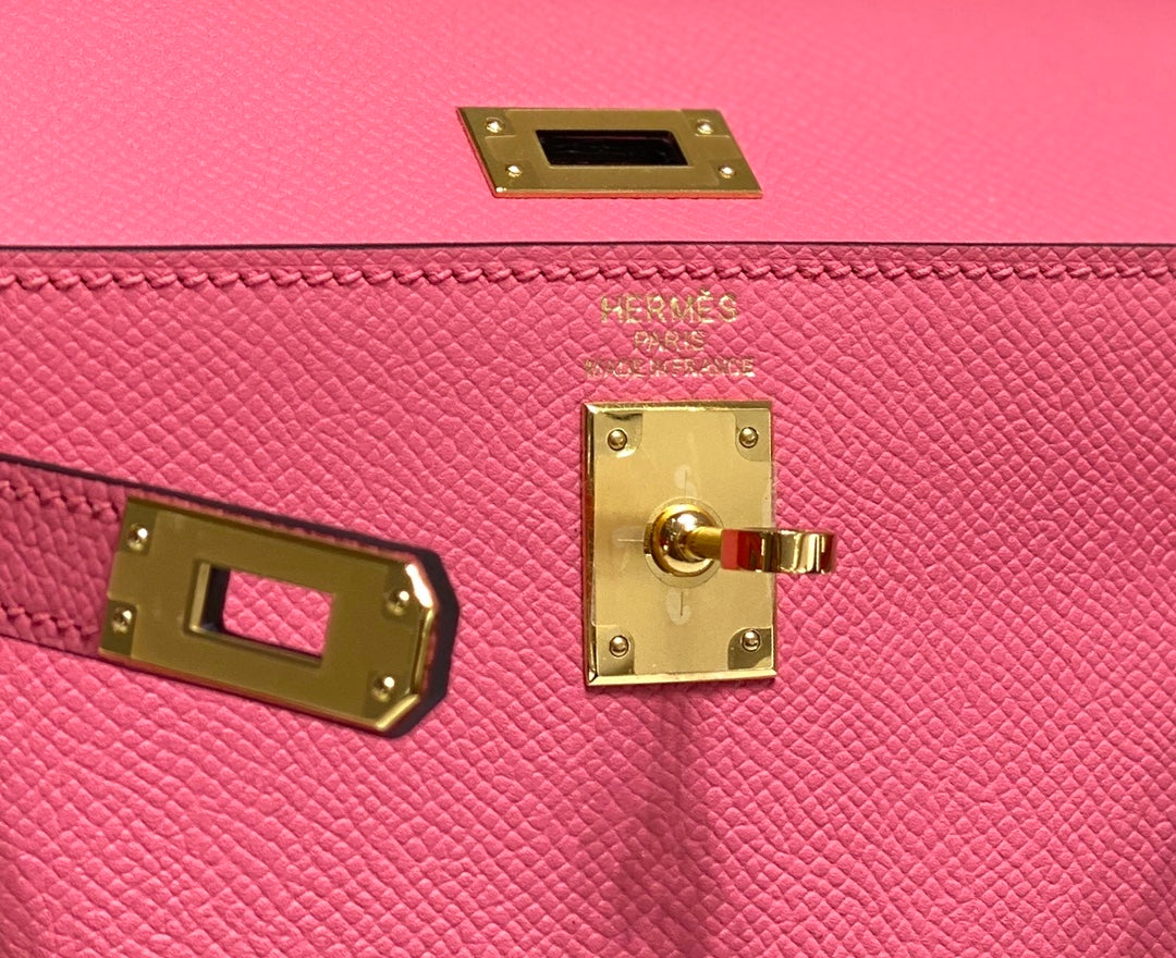 HERMES KELLY MINI 20 BAG IN WATERMELON PINK CALFSKIN WITH GOLD HARDWARE