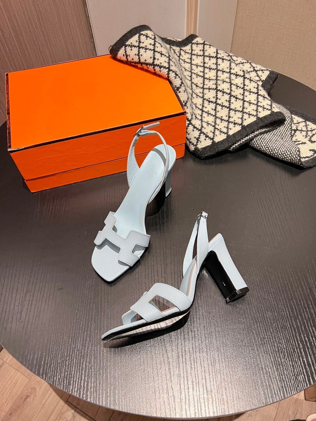 HERMES Slingback Sandal Eternite 95 Sky blue