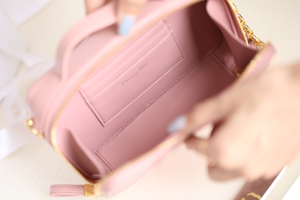 DIOR CARO BOX BAG 19 IN LIGHT PINK CALFSKIN