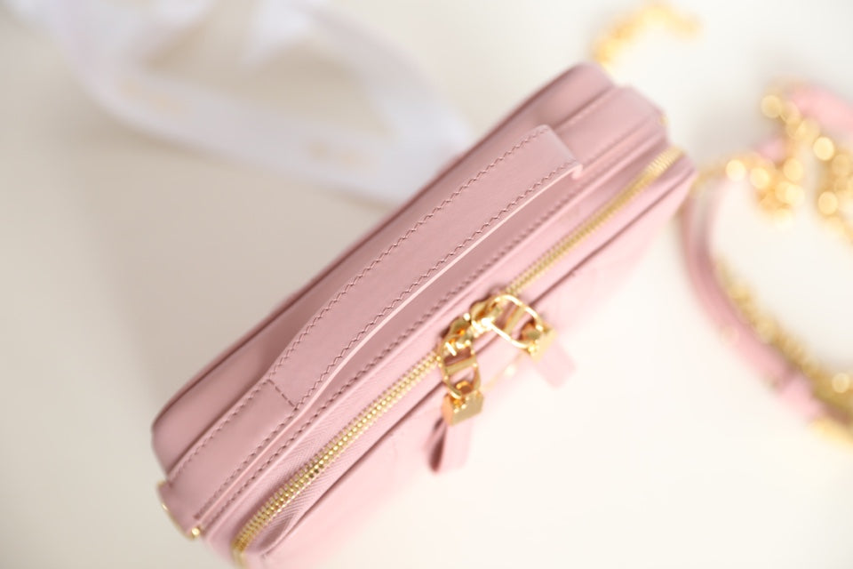 DIOR CARO BOX BAG 19 IN LIGHT PINK CALFSKIN