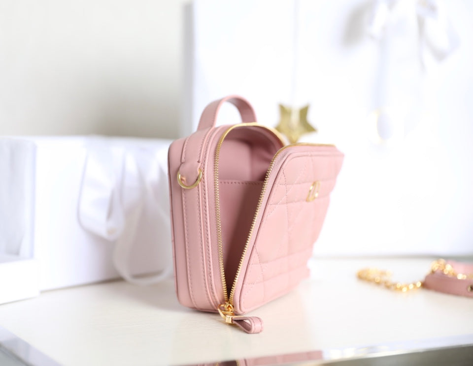 DIOR CARO BOX BAG 19 IN LIGHT PINK CALFSKIN