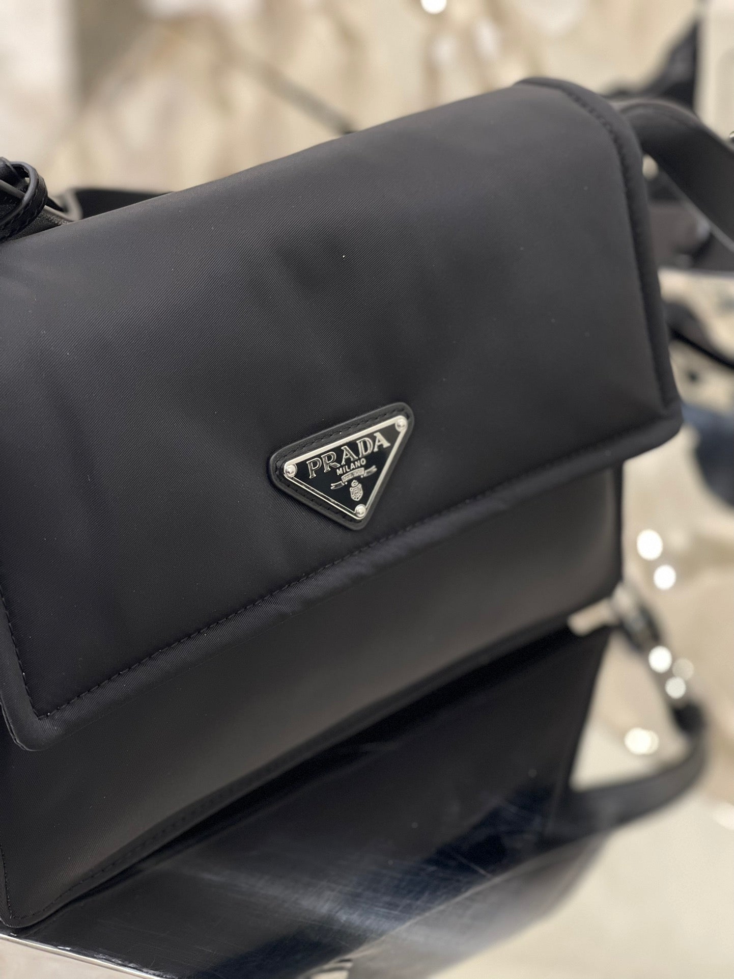 PRADA CINI 23 MEDIUM BAG IN BLACK RE-NYLON WITH STRAP