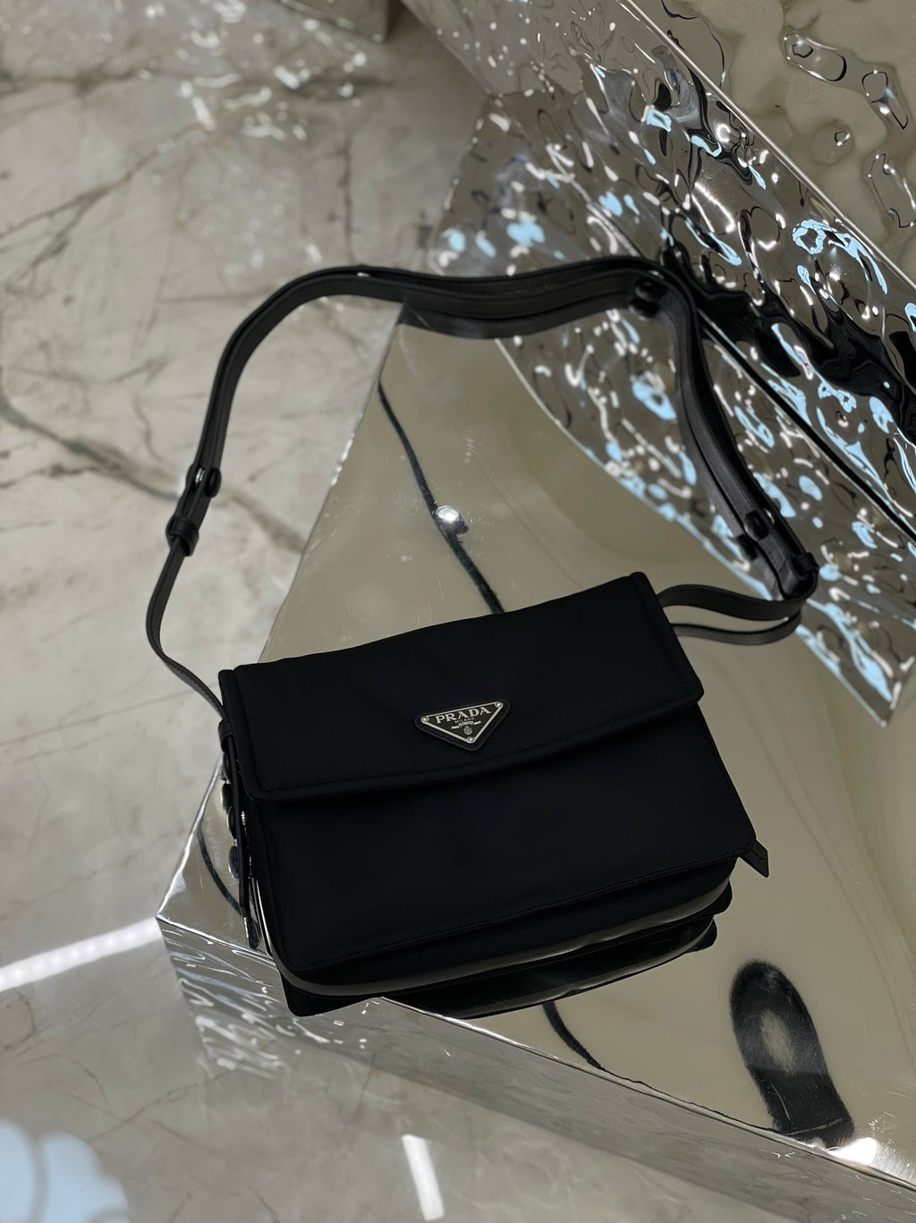 PRADA CINI 23 MEDIUM BAG IN BLACK RE-NYLON WITH STRAP