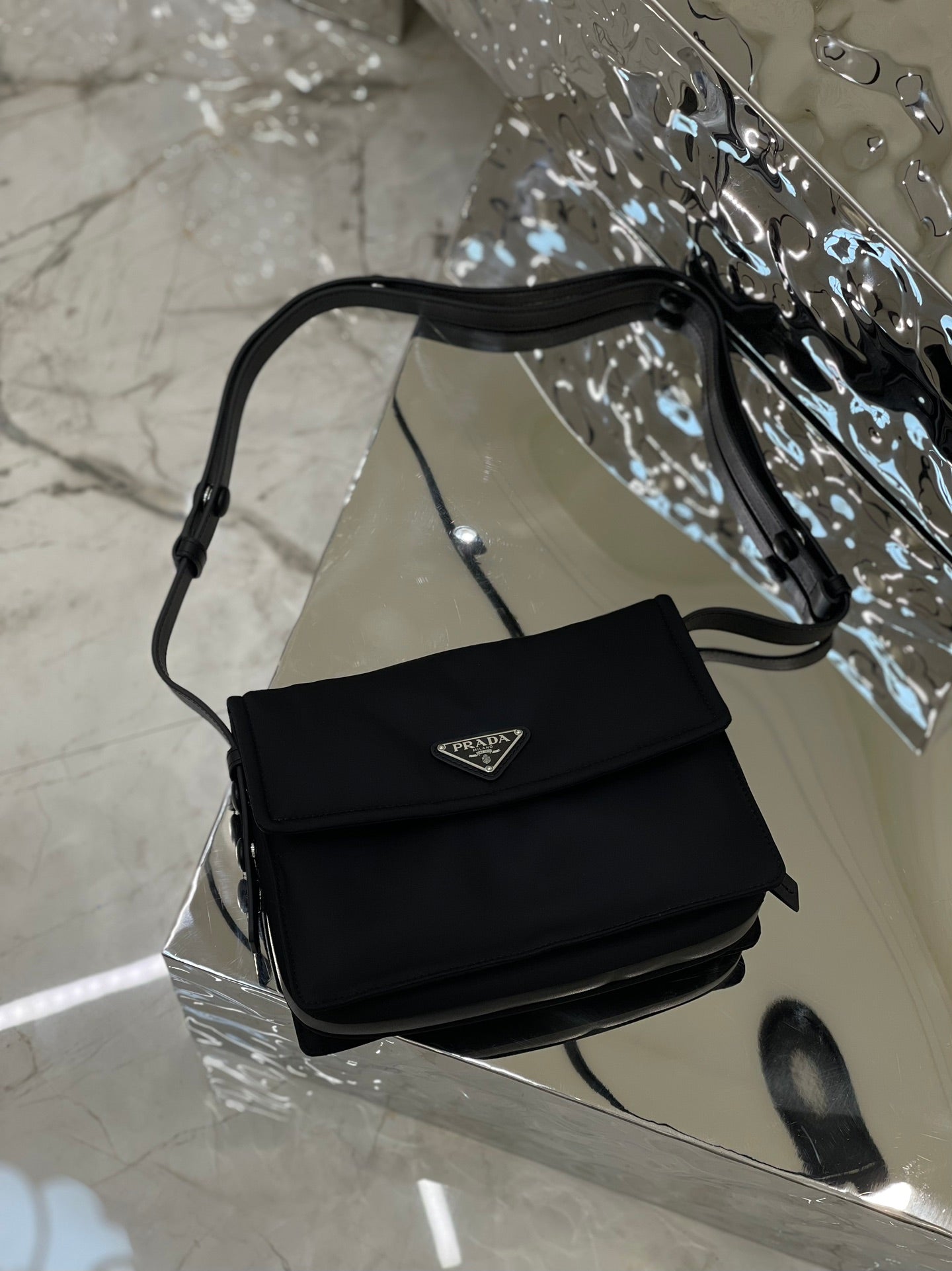 PRADA CINI 23 MEDIUM BAG IN BLACK RE-NYLON WITH STRAP