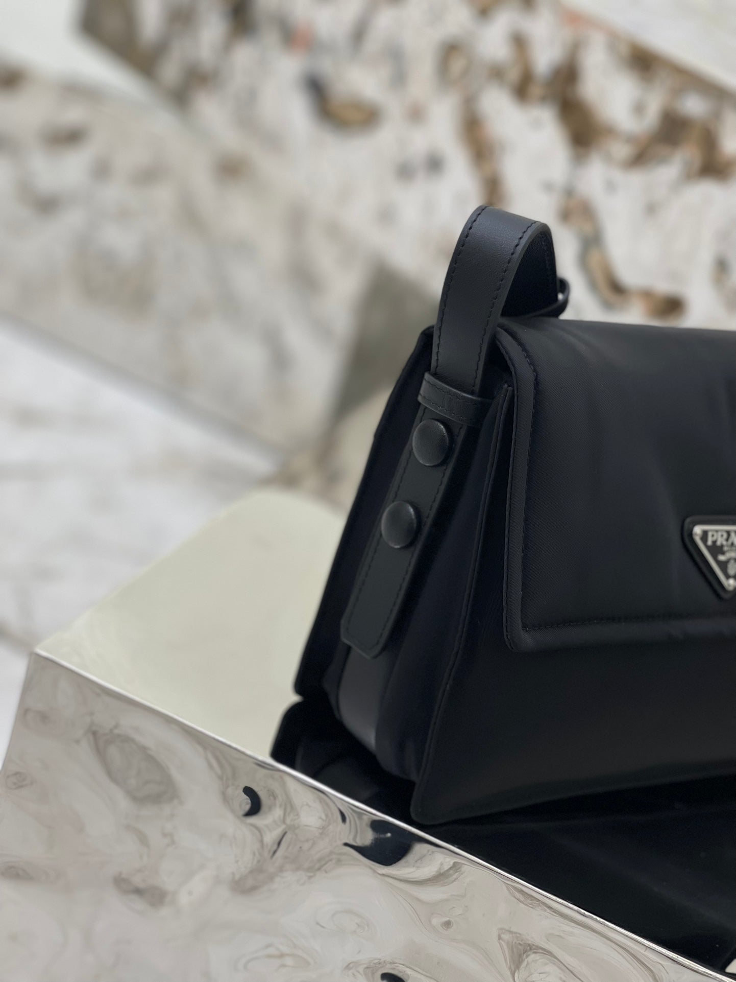 PRADA CINI 23 MEDIUM BAG IN BLACK RE-NYLON WITH STRAP